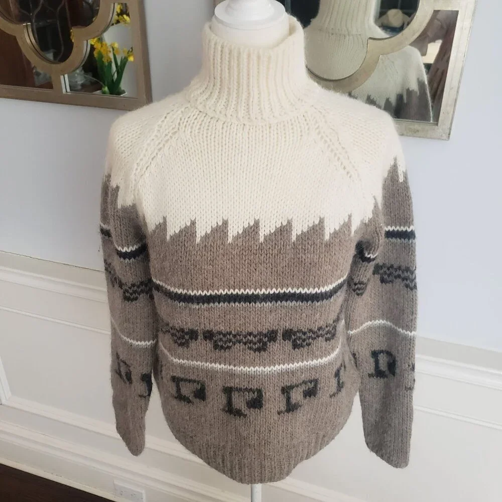 Zara Made in Italy Oversize Chunky Nordic Alpaca Llama Wool Turtleneck Sweater M - Picture 5 of 12
